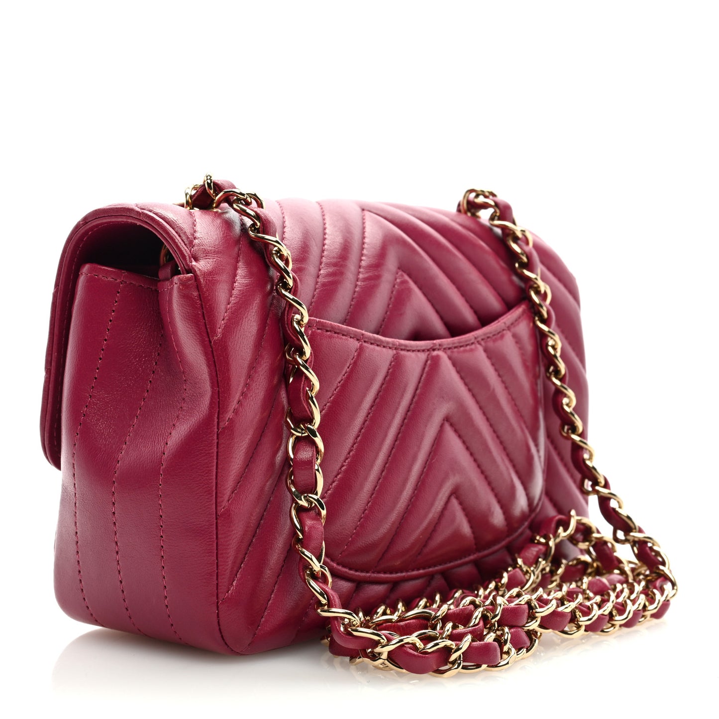 Lambskin Chevron Quilted Mini Rectangular Flap Dark Pink