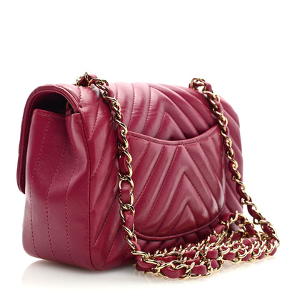 Chanel Lambskin Chevron Quilted Mini Rectangular Flap Dark Pink 2 of 10
