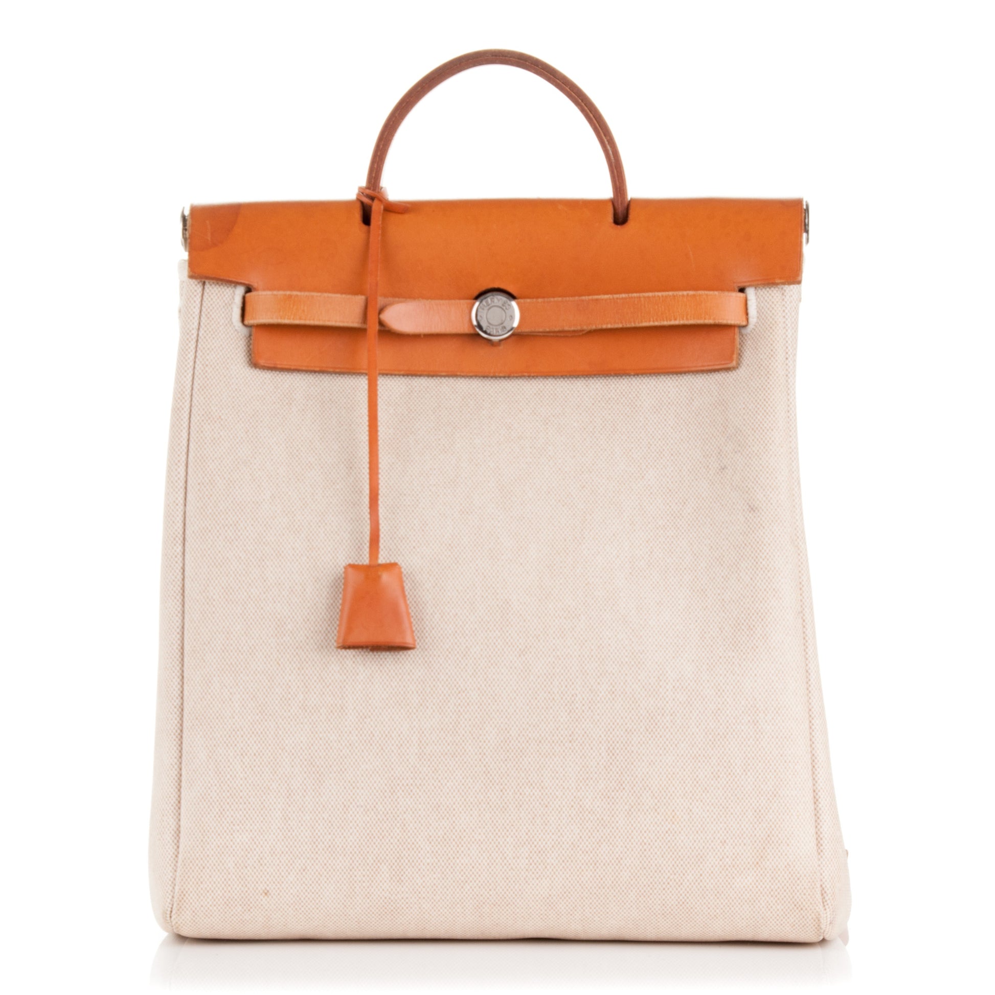 Hermes Toile Vache Calfskin Herbag 30 PM Backpack Natural 1 of 15