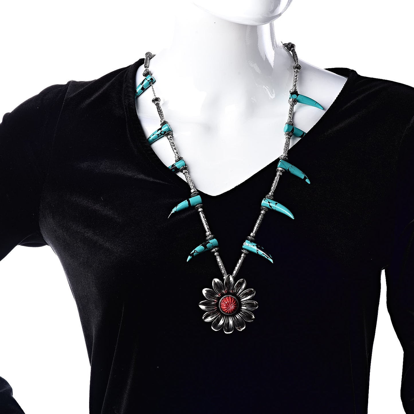 Sterling Silver Resin Marmont Flower Statement Necklace