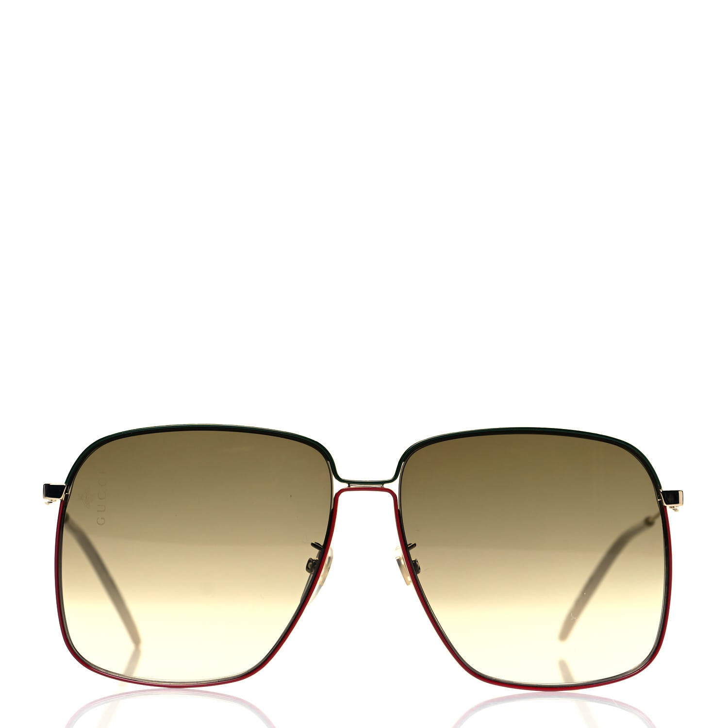 Gucci Web Rectangular Frame Interlocking G Sunglasses GG0394S Green Red 2 of 6
