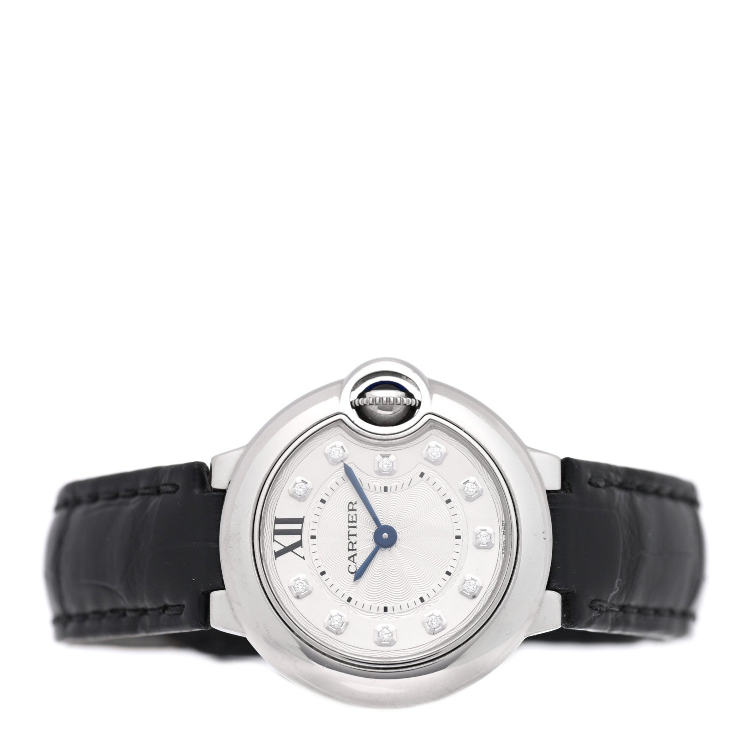 Cartier Stainless Steel Alligator Diamond 28mm Ballon Bleu De Cartier Quartz Watch 2 of 5