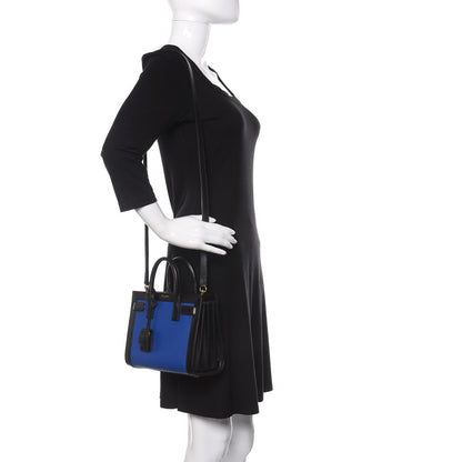 Saint Laurent Calfskin Bi-Color Nano Sac De Jour Royal Blue Black 2 of 8