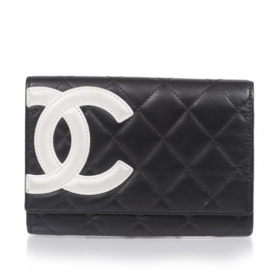 Chanel Calfskin Quilted Cambon Billfold Wallet Black White 1 of 9