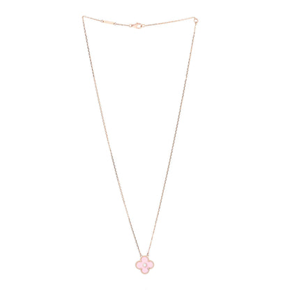 Van Cleef & Arpels 18K Rose Gold Diamond Pink Porcelain Vintage Alhambra Pendant Necklace 3 of 6