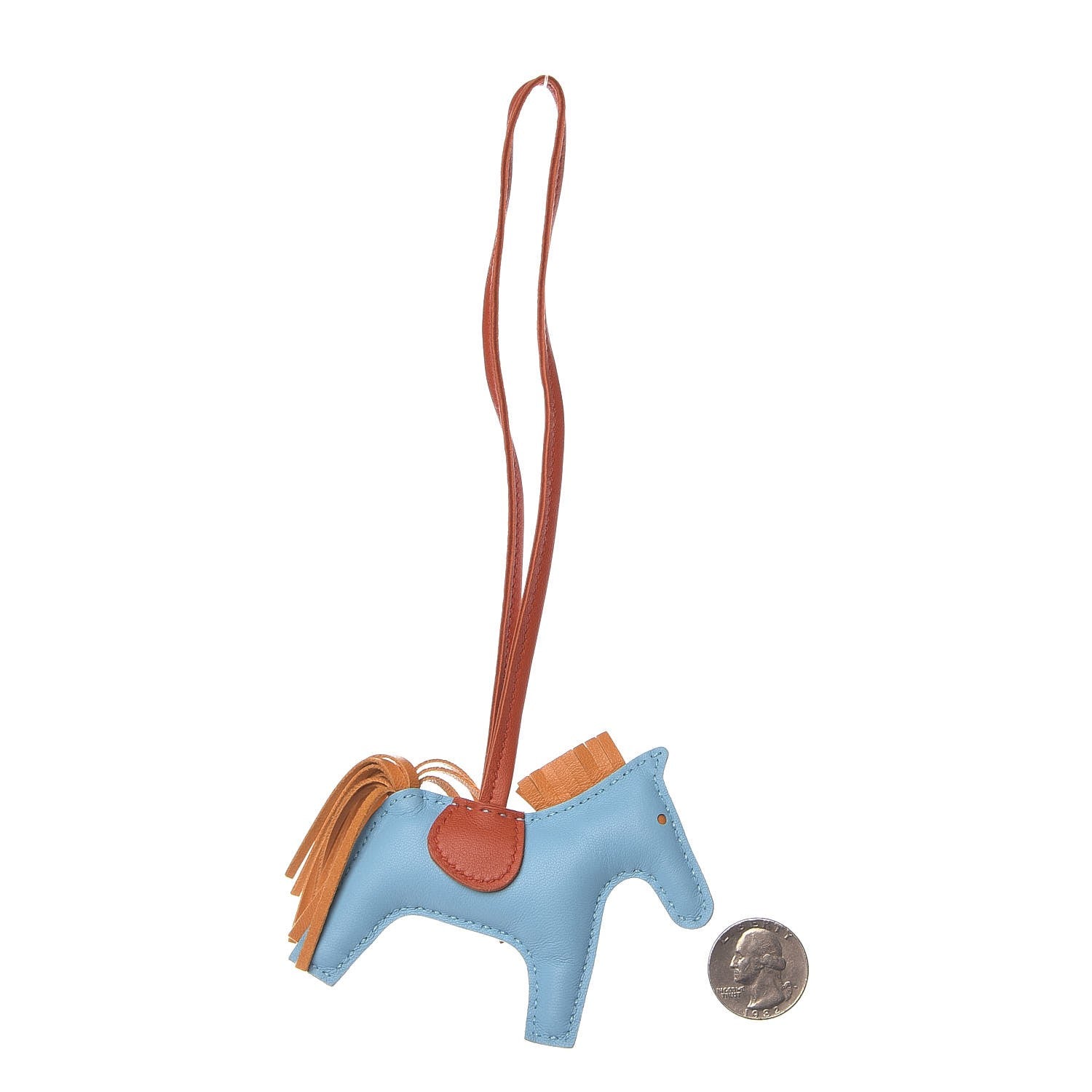 Hermes Milo Lambskin Grigri Rodeo Horse Bag Charm PM Celeste Naturel Bouton D'Or Cornaline 2 of 3