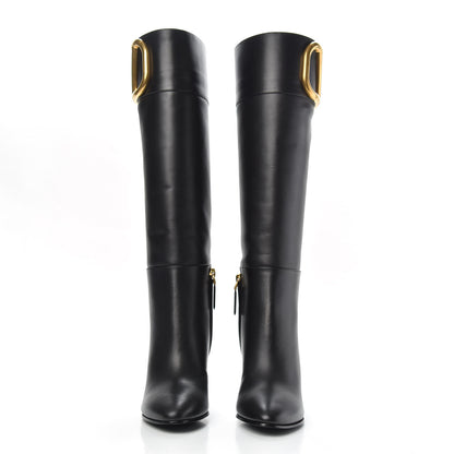 Valentino Garavani Calfskin Vlogo Knee High 85mm Boots 35 Black 2 of 8