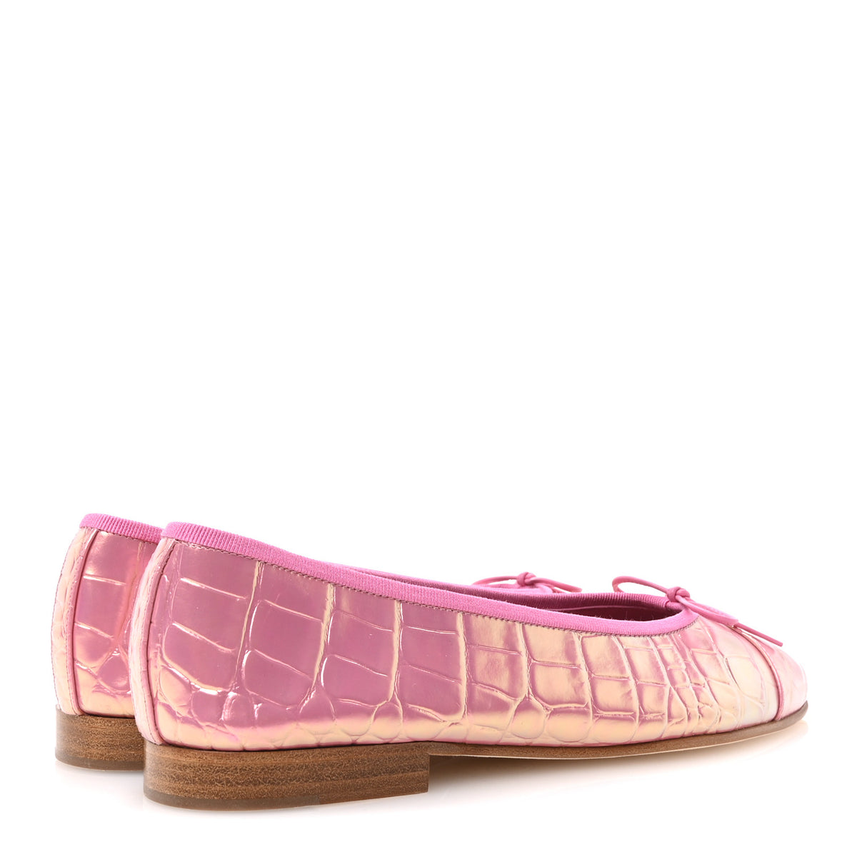 Chanel Iridescent Calfskin Crocodile Embossed Ballerina Flats 38.5 Pink 5 of 9