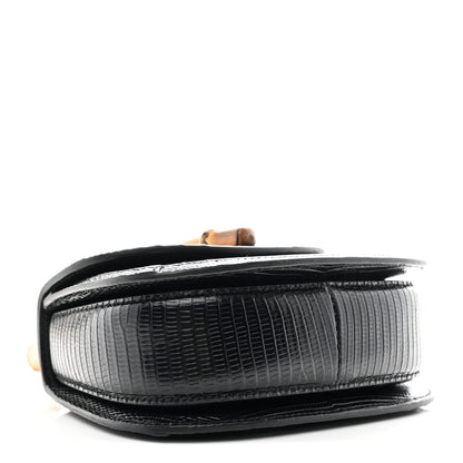 Gucci Sequin Lizard Embossed GG Mini Bamboo 1947 Top Handle Chain Bag Black White 4 of 10