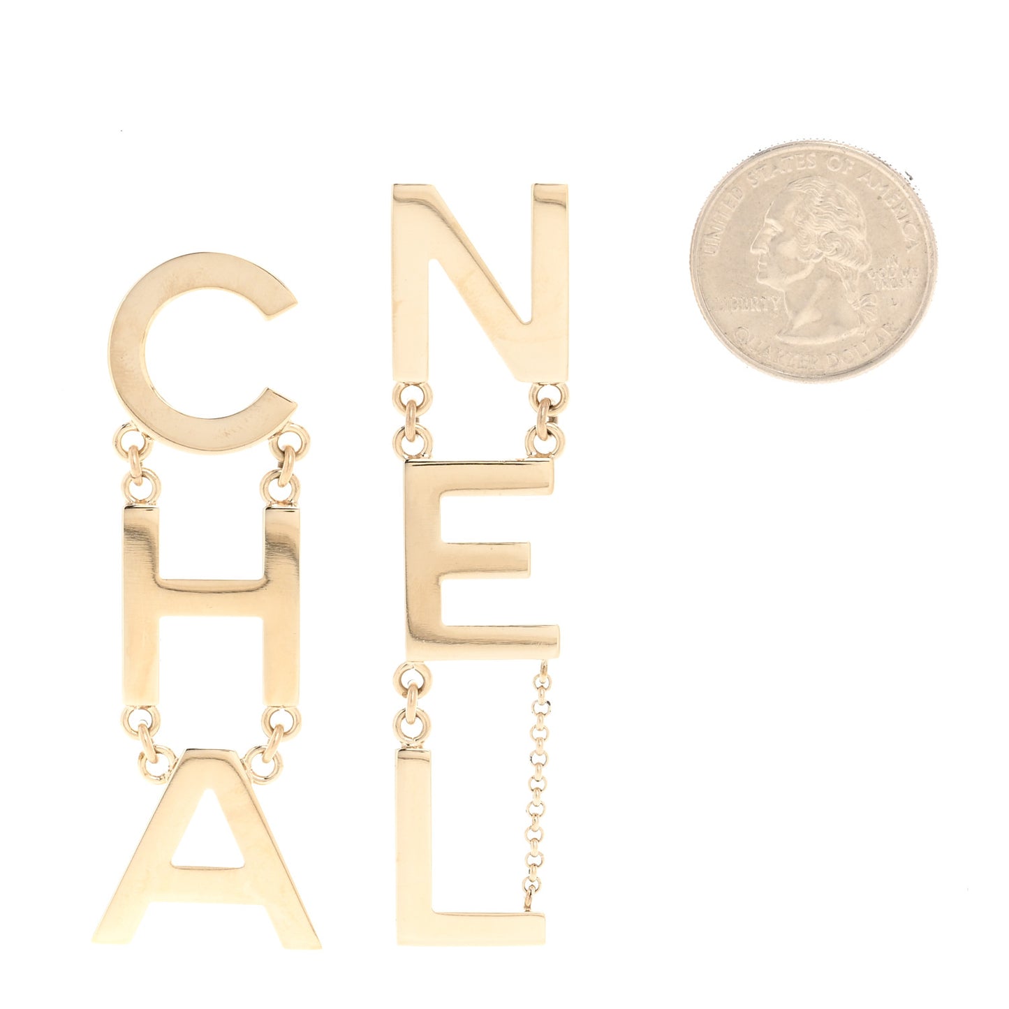 Metal Cha-Nel Logo Drop Earrings Gold