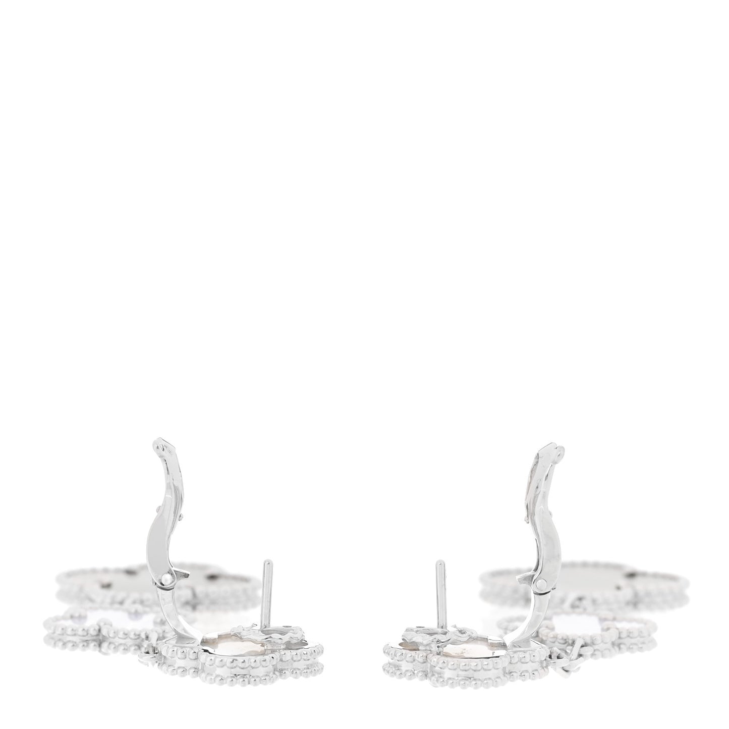 18K White Gold Mother of Pearl Chalcedony 3 Motifs Magic Alhambra Earrings