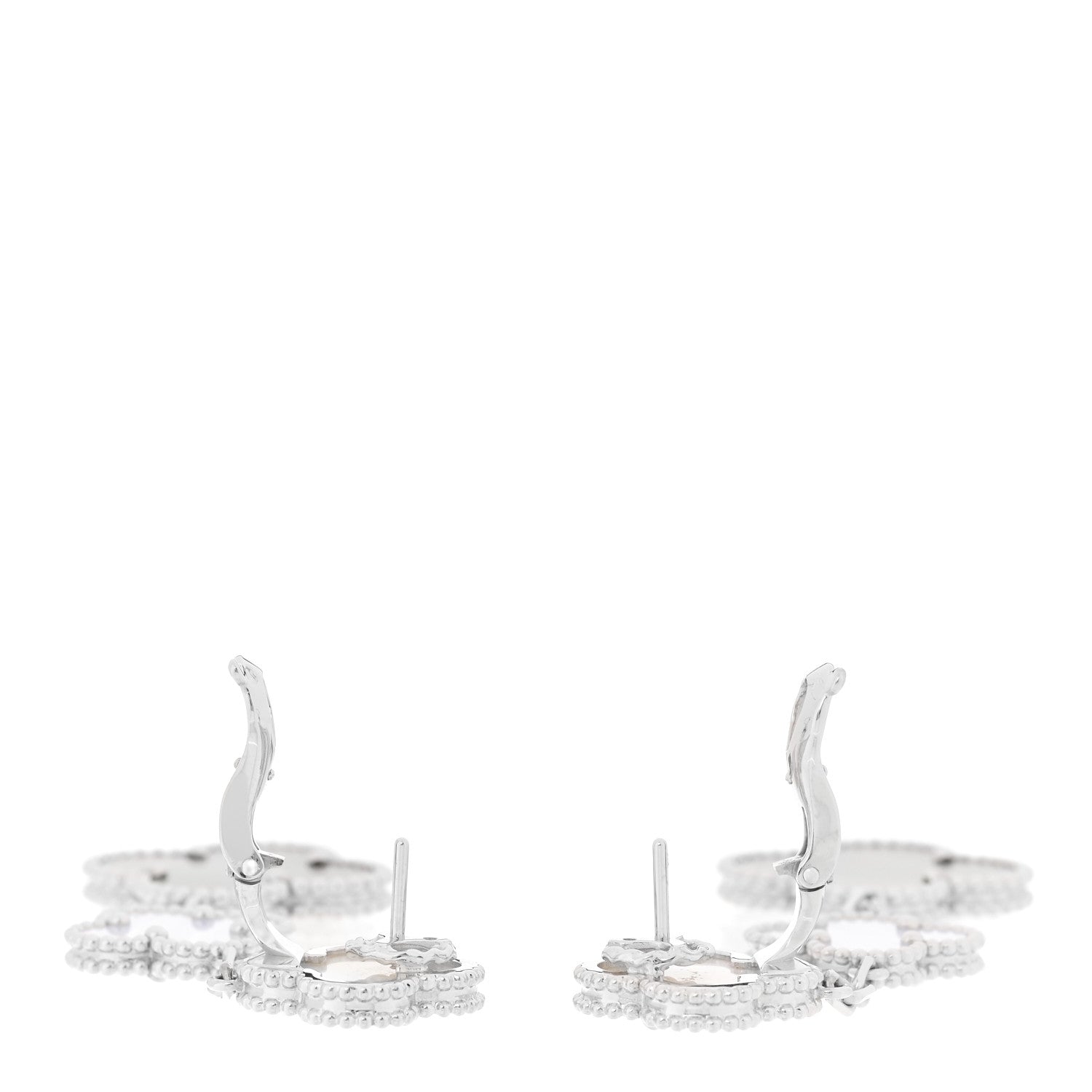 Van Cleef & Arpels 18K White Gold Mother of Pearl Chalcedony 3 Motifs Magic Alhambra Earrings 3 of 5