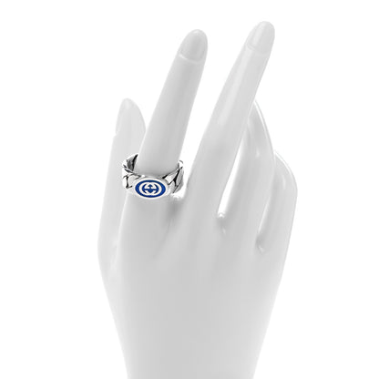 Gucci Sterling Silver Enamel Interlocking G Chain Ring 61 9.75 Blue 2 of 5