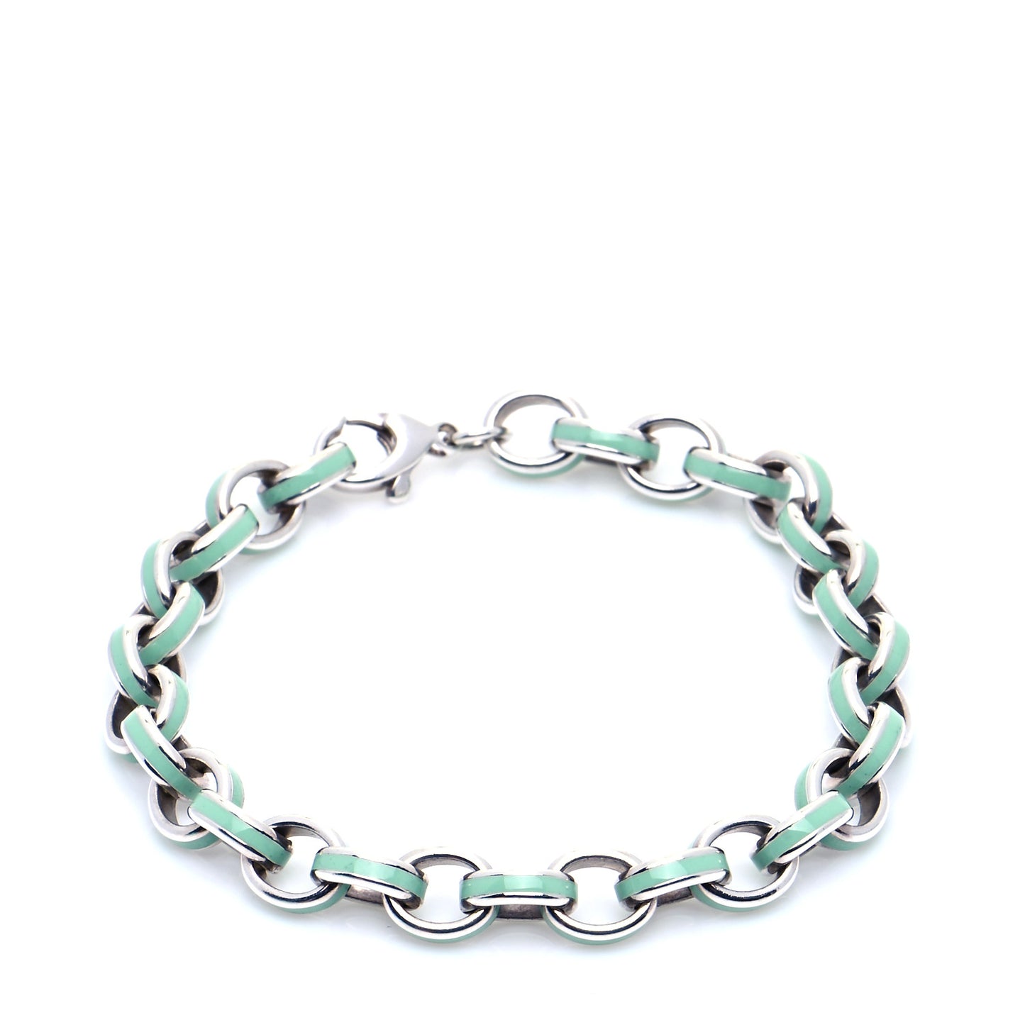 Sterling Silver Enamel Oval Link Bracelet Blue