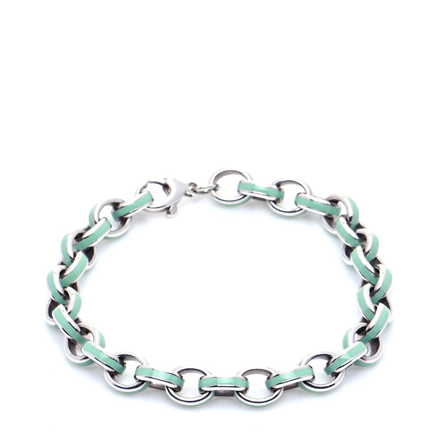 Tiffany Sterling Silver Enamel Oval Link Bracelet Blue 1 of 5