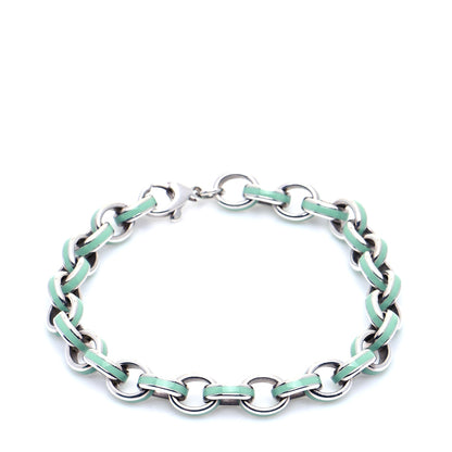 Tiffany Sterling Silver Enamel Oval Link Bracelet Blue 1 of 5