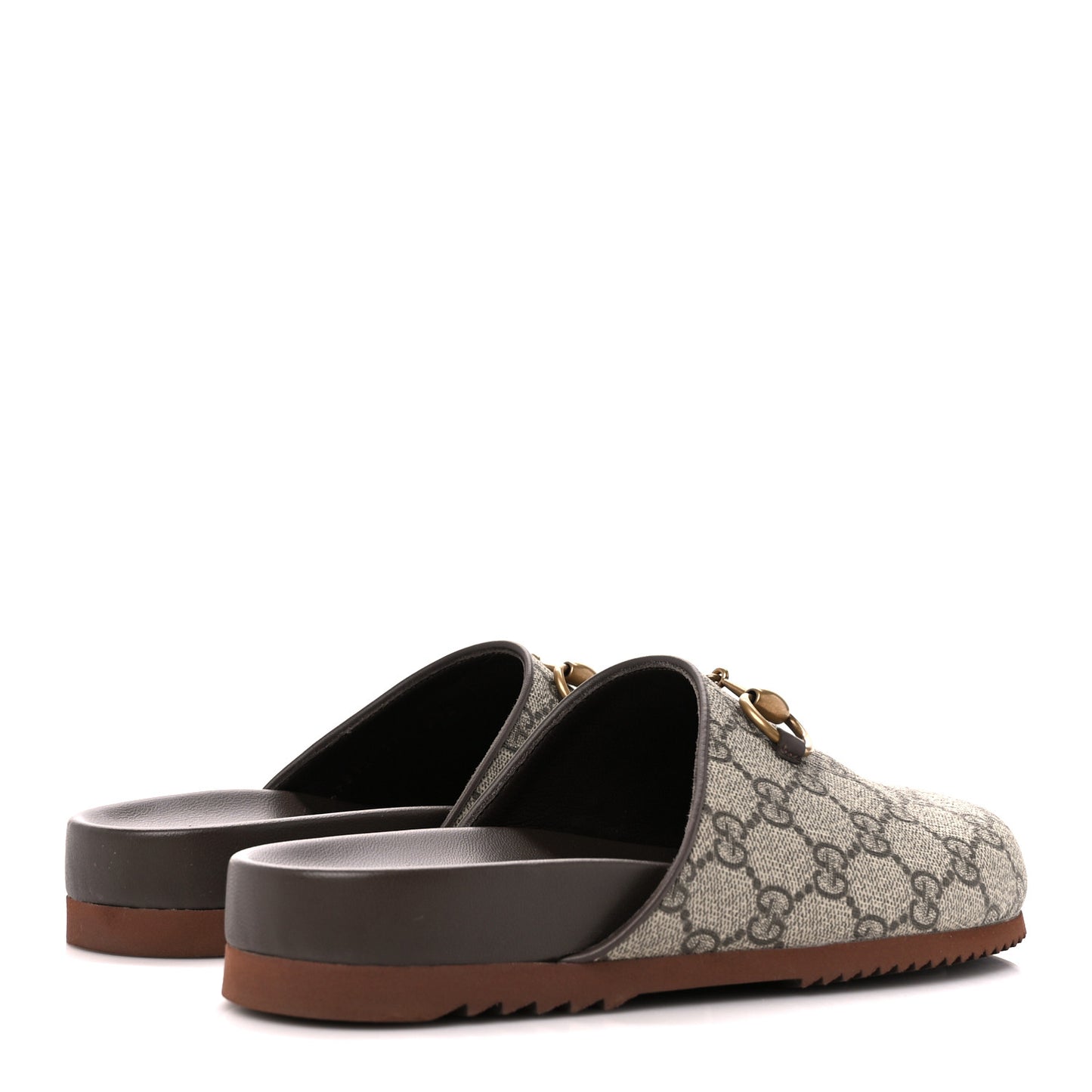 GG Supreme Monogram Miro Soft Calfskin Womens Horsebit Slippers 37.5 Beige Ebony New Acero