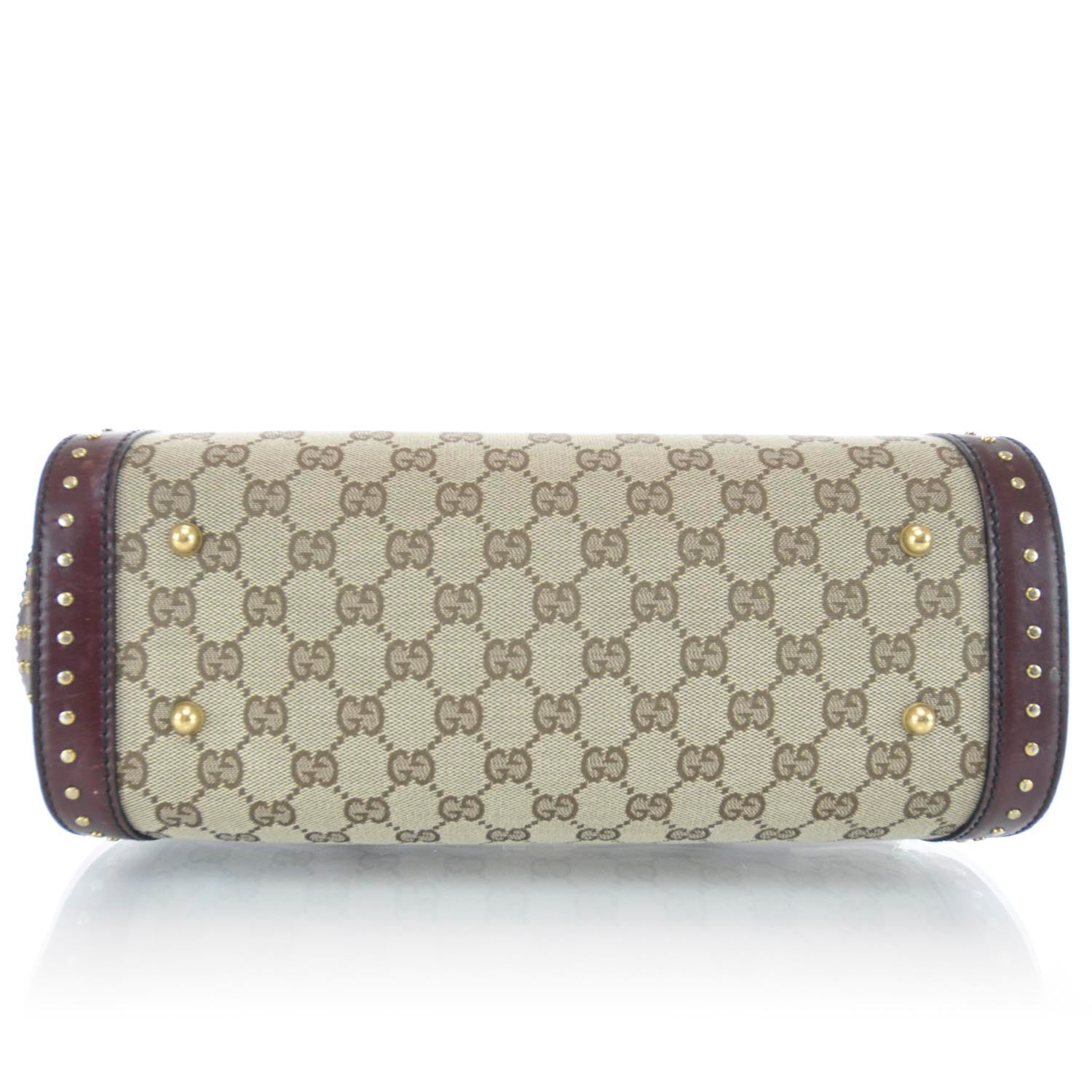 Gucci Monogram Studded Bamboo Bullet Satchel Brown 5 of 11