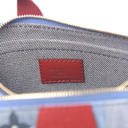 Louis Vuitton Denim Damier Monogram Patchwork Multi Pochette Accessories Blue Rouge 7 of 10
