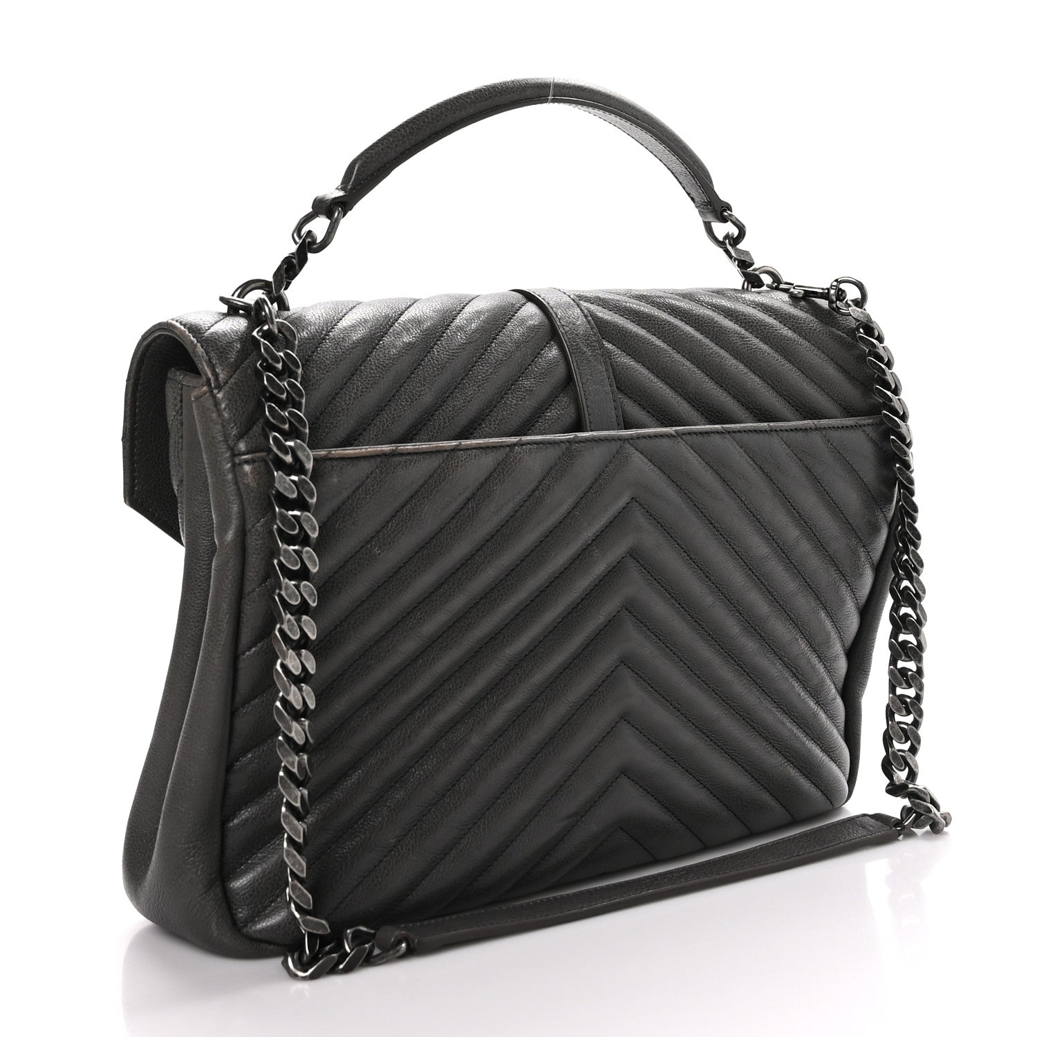 Saint Laurent Sheepskin Matelasse Chevron Monogram Large College Satchel Dark Anthracite 3 of 13