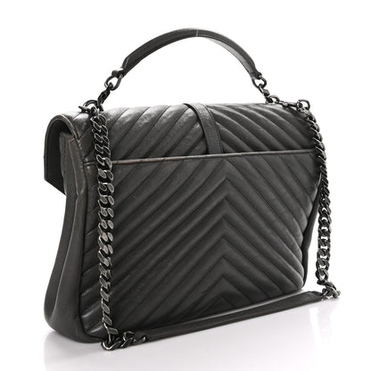 Saint Laurent Sheepskin Matelasse Chevron Monogram Large College Satchel Dark Anthracite 3 of 13