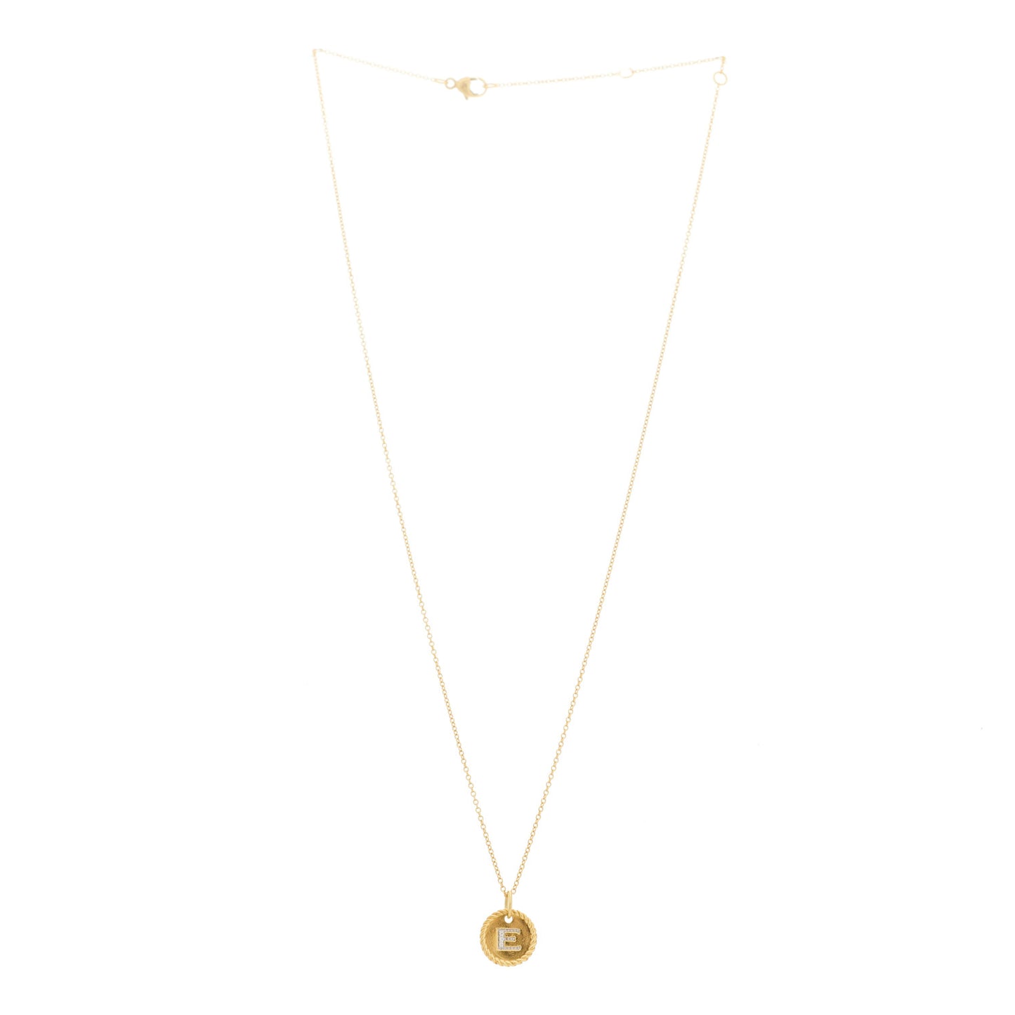 18K Yellow Gold Diamond Initial E Charm Necklace