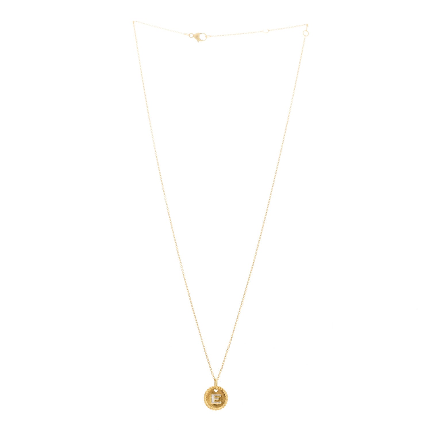 David Yurman 18K Yellow Gold Diamond Initial E Charm Necklace 3 of 5