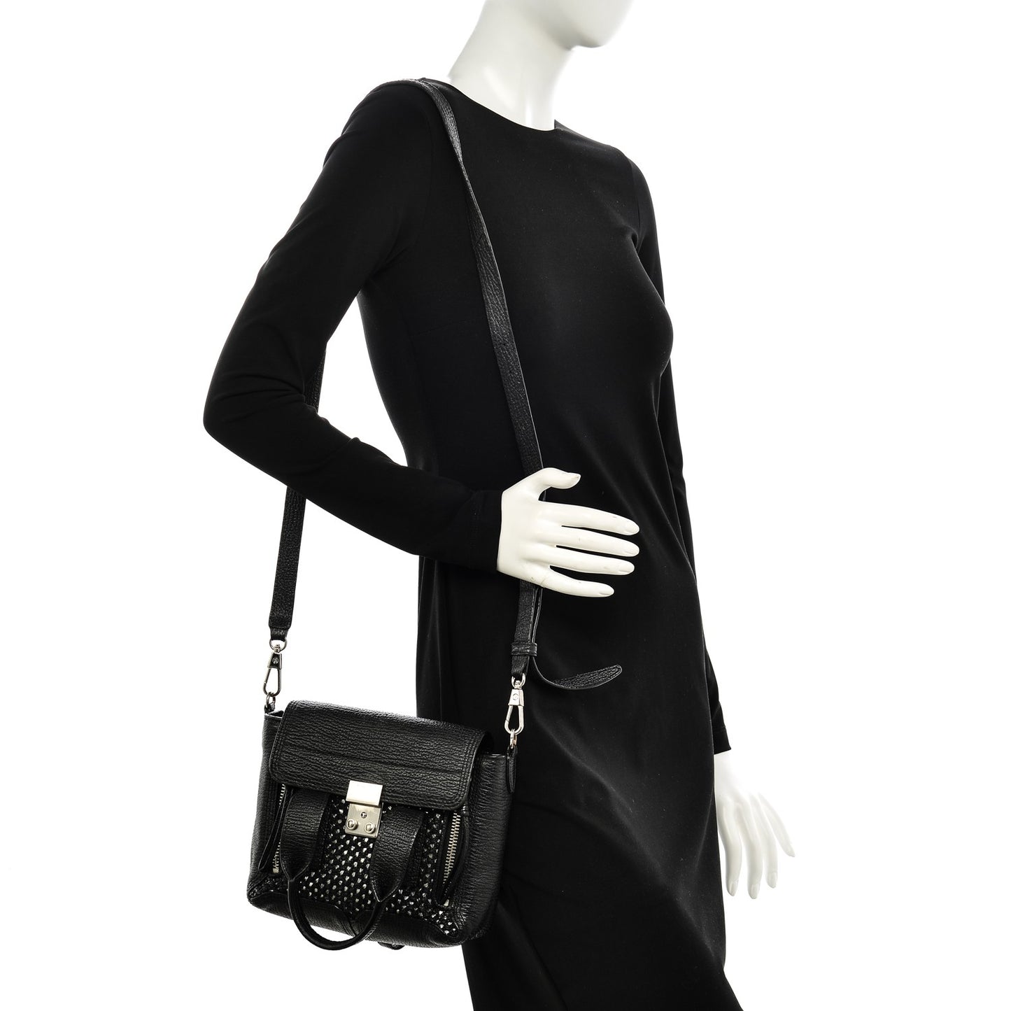 3.1 Textured Calfskin Woven Panel Mini Pashli Satchel Black Silver