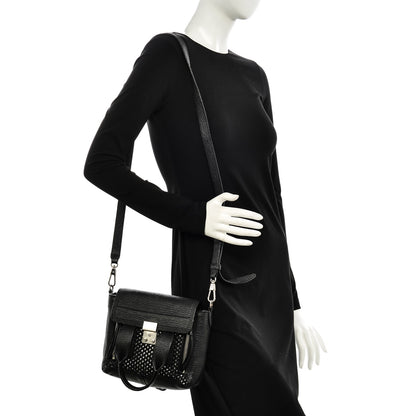 3.1 Phillip Lim 3.1 Textured Calfskin Woven Panel Mini Pashli Satchel Black Silver 2 of 10