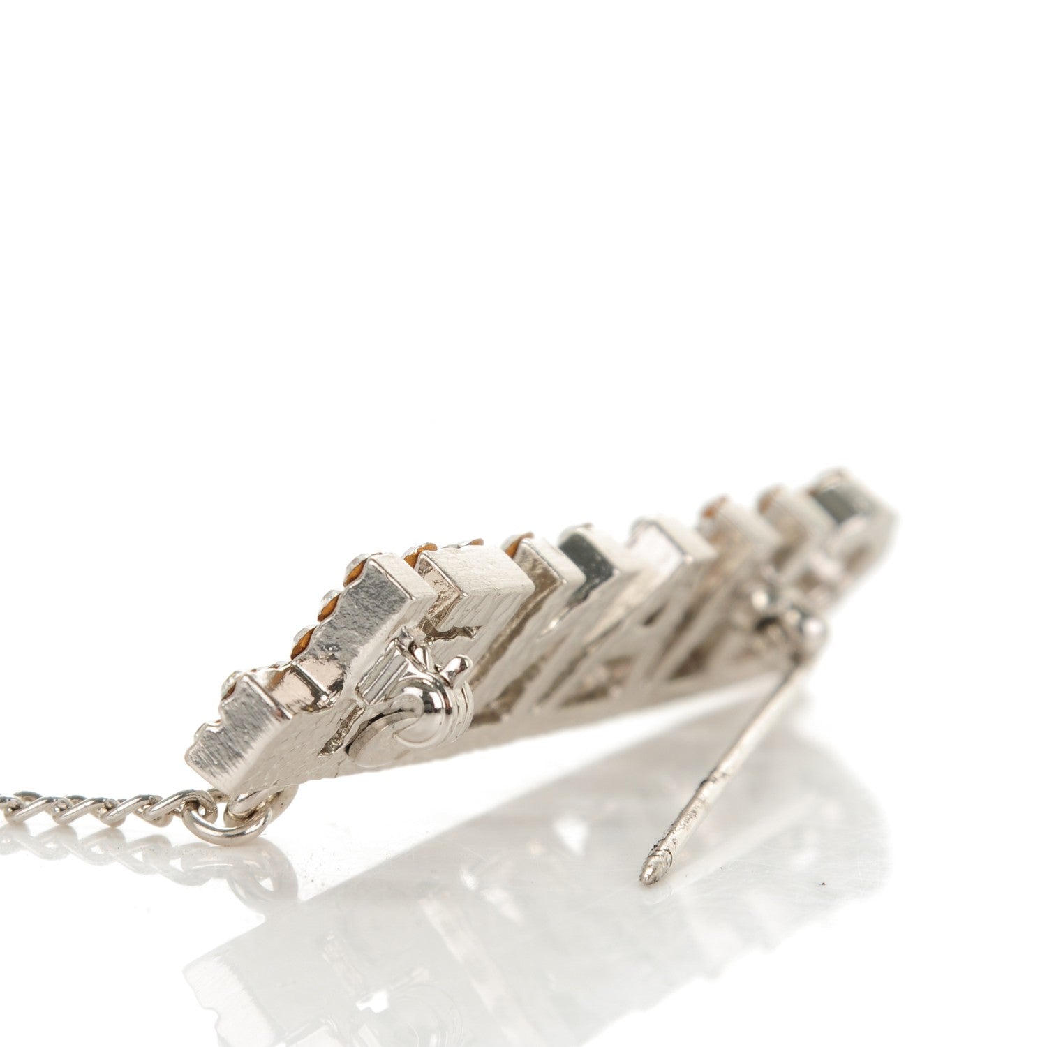 Chanel Crystal Chain CC Logo Brooch Silver 3 of 5