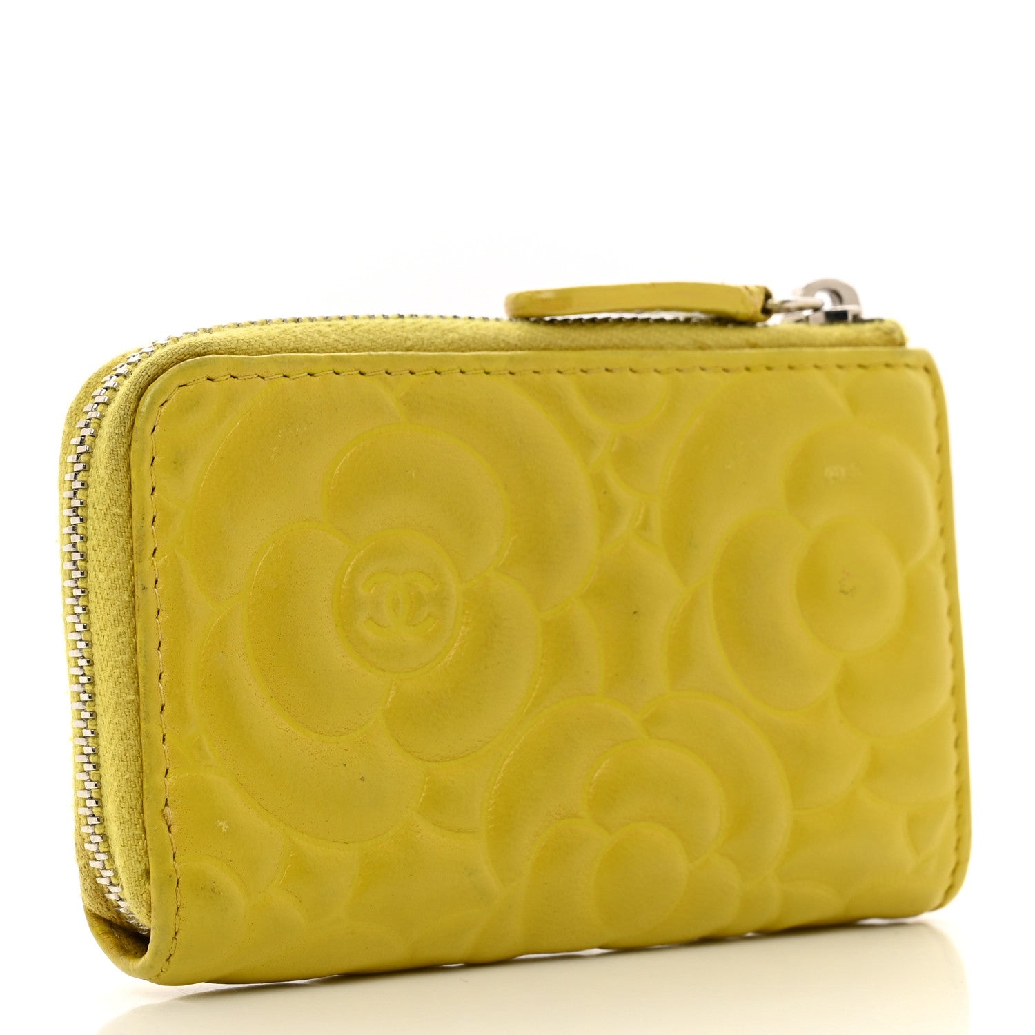 Chanel Lambskin Camellia Embossed Key Holder Case Yellow 3 of 10