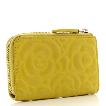Chanel Lambskin Camellia Embossed Key Holder Case Yellow 3 of 10