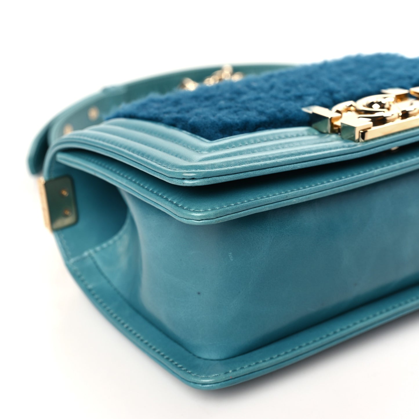 Shearling Calfskin Small Boy Flap Turquoise