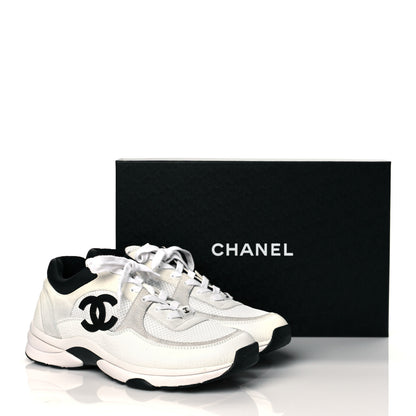 Chanel Mesh Suede Calfskin Grained Calfskin Womens CC Sneakers 41 White Black 9 of 9