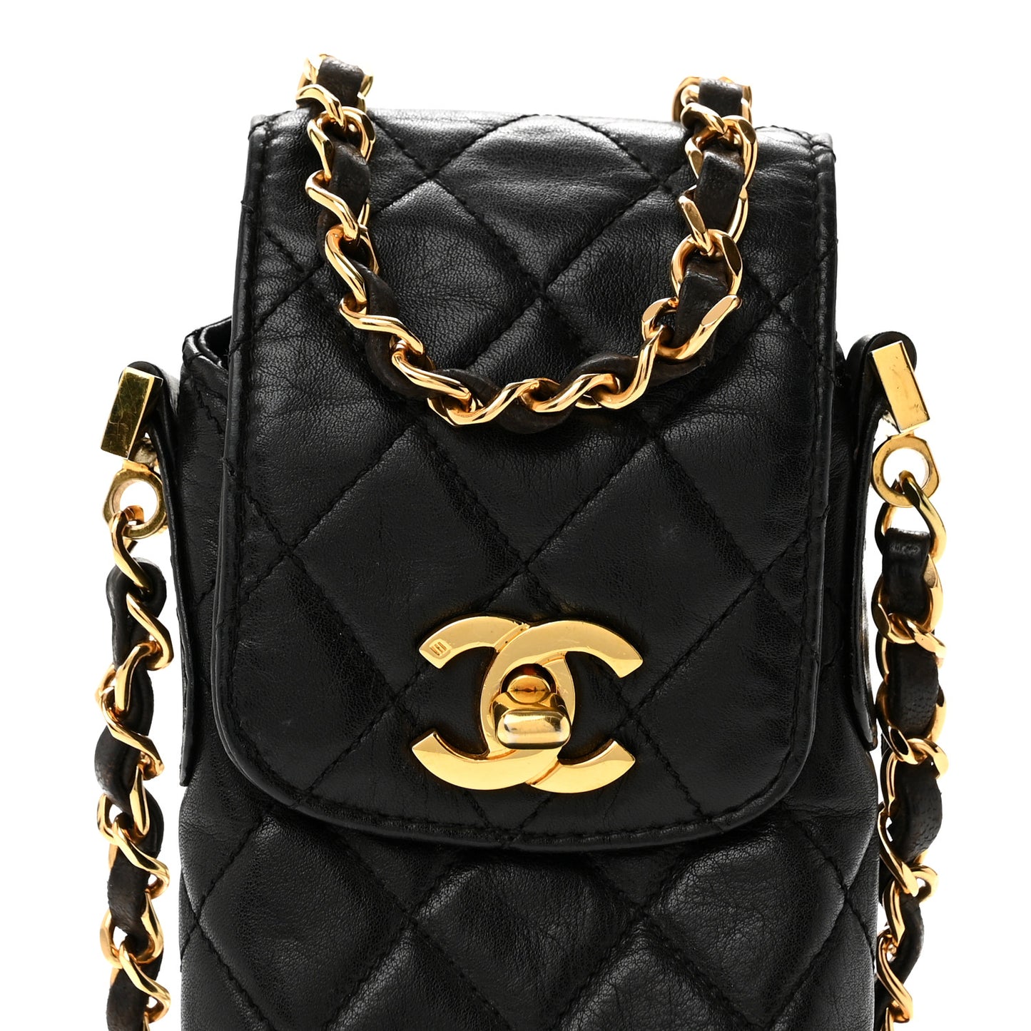 Lambskin Quilted Phone Holder Black