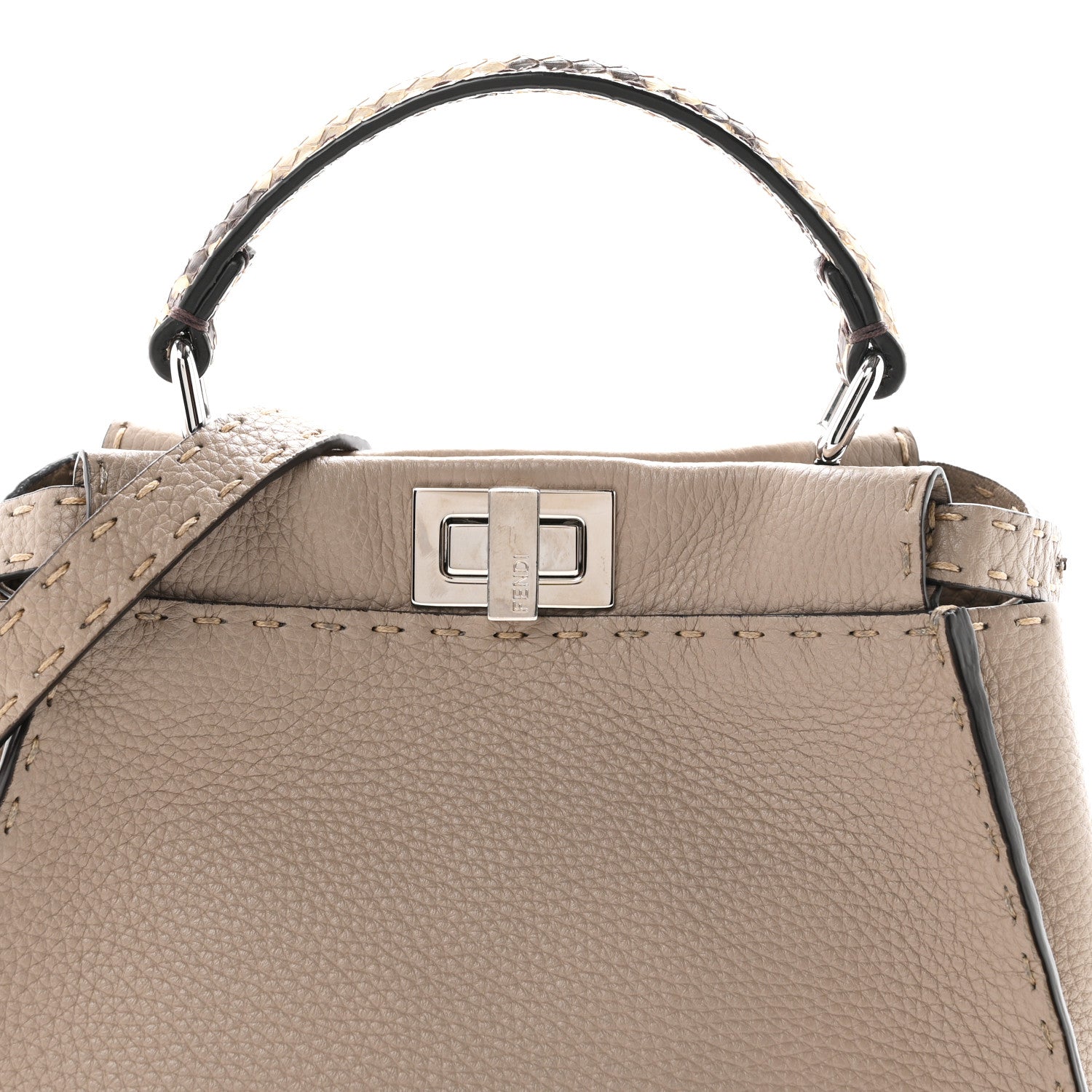 Fendi Cuoio Romano Snakeskin Selleria Mini Peekaboo Iconic Satchel Corda White 7 of 9