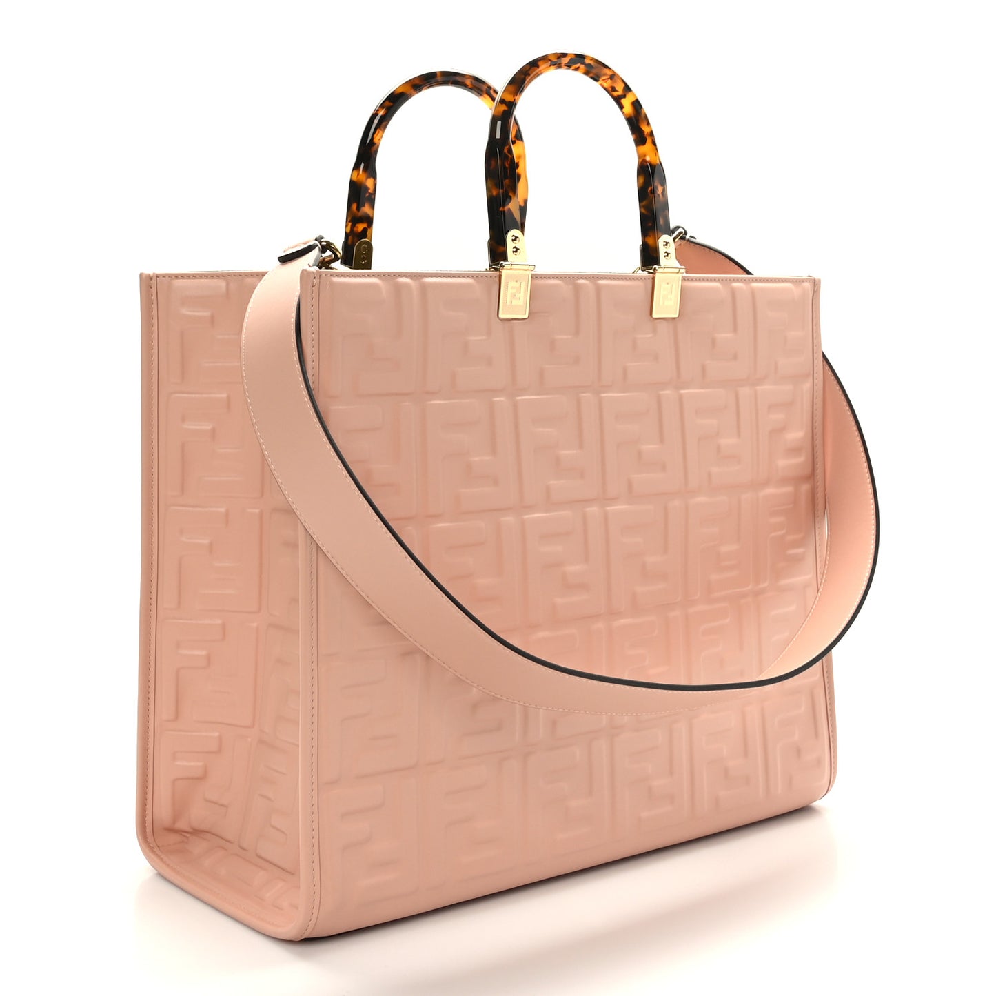 Vitello Plexiglass FF Embossed Medium Fendi Sunshine Shopper Tote Baby Pink