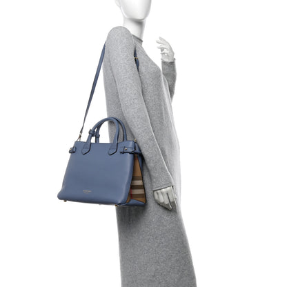 Burberry Derby Calfskin House Check Medium Banner Tote Slate Blue 2 of 13