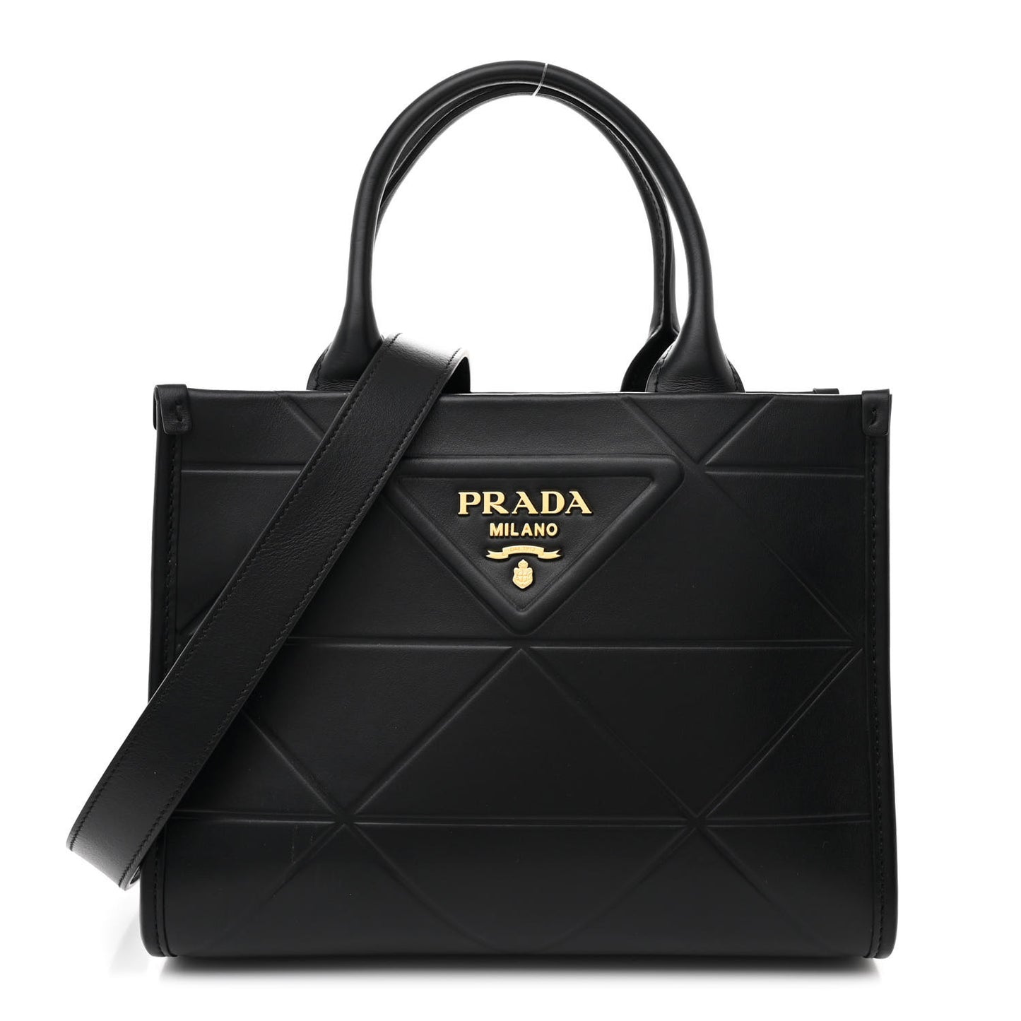 Soft Calfskin Triangolo Symbole Embossed Mini Tote Black