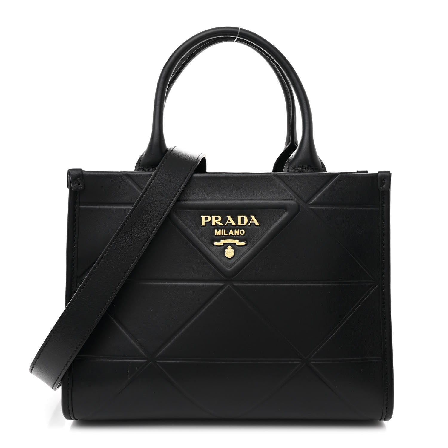 Prada Soft Calfskin Triangolo Symbole Embossed Mini Tote Black 1 of 10