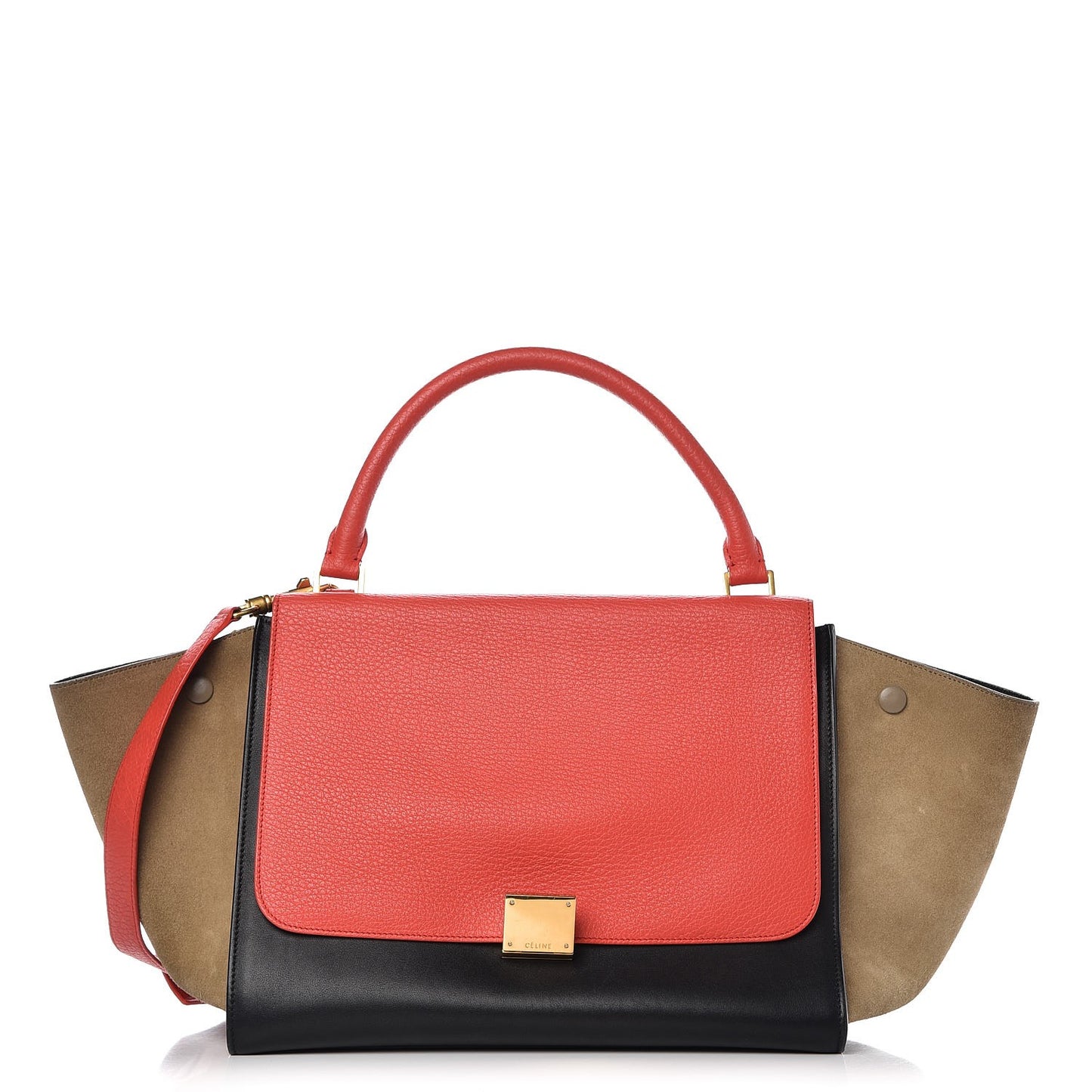 Drummed Calfskin Suede Medium Tri-Color Trapeze Vermillion