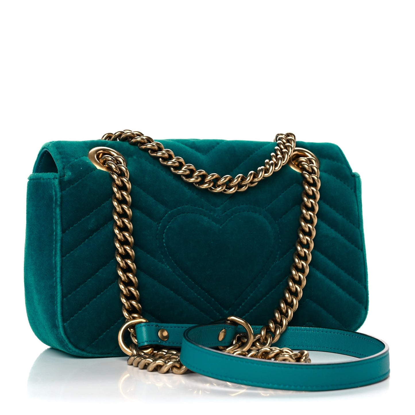 Velvet Matelasse Embroidered Mini GG Marmont Shoulder Bag Pavone Cyan