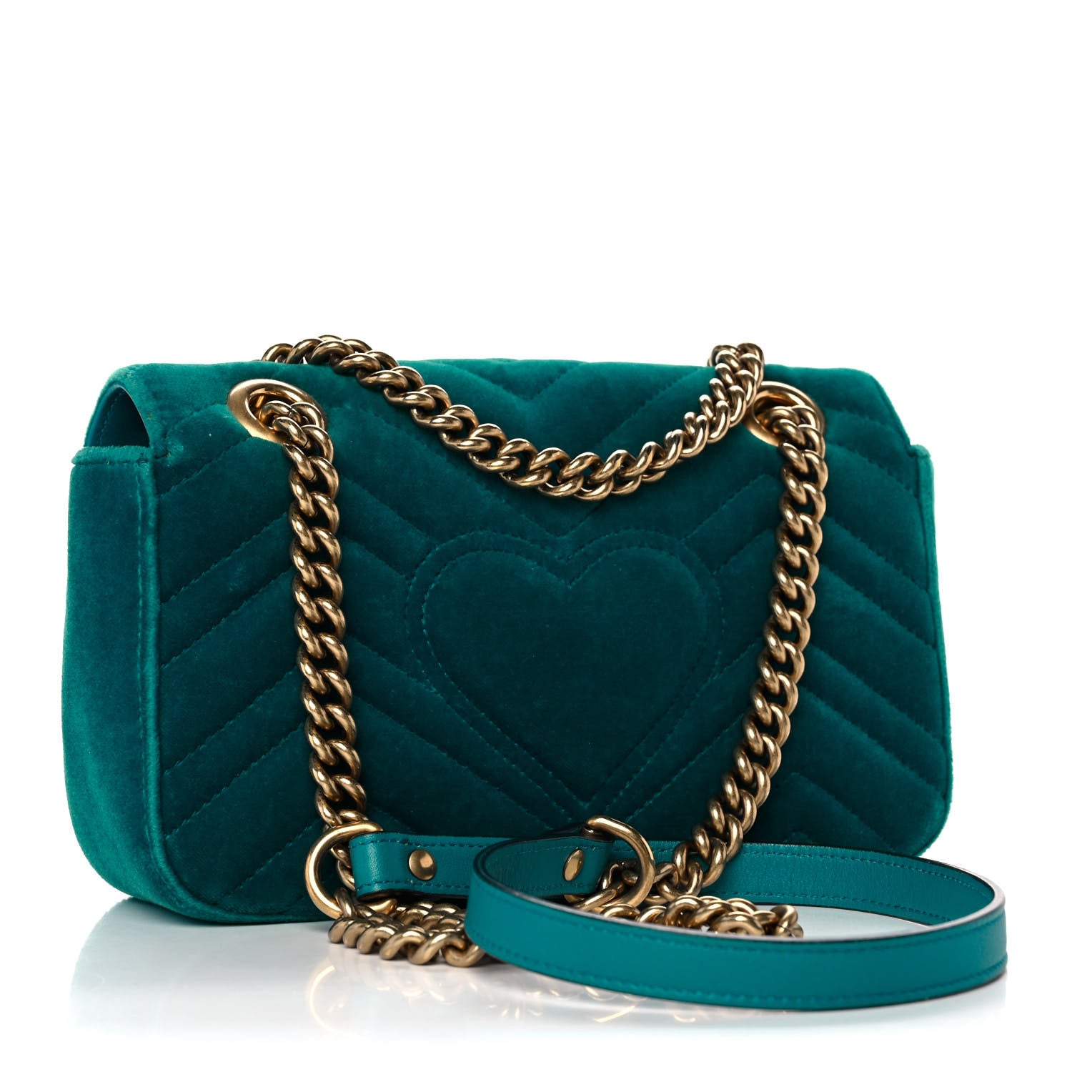 Gucci Velvet Matelasse Embroidered Mini GG Marmont Shoulder Bag Pavone Cyan 3 of 13