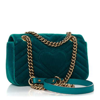 Gucci Velvet Matelasse Embroidered Mini GG Marmont Shoulder Bag Pavone Cyan 3 of 13