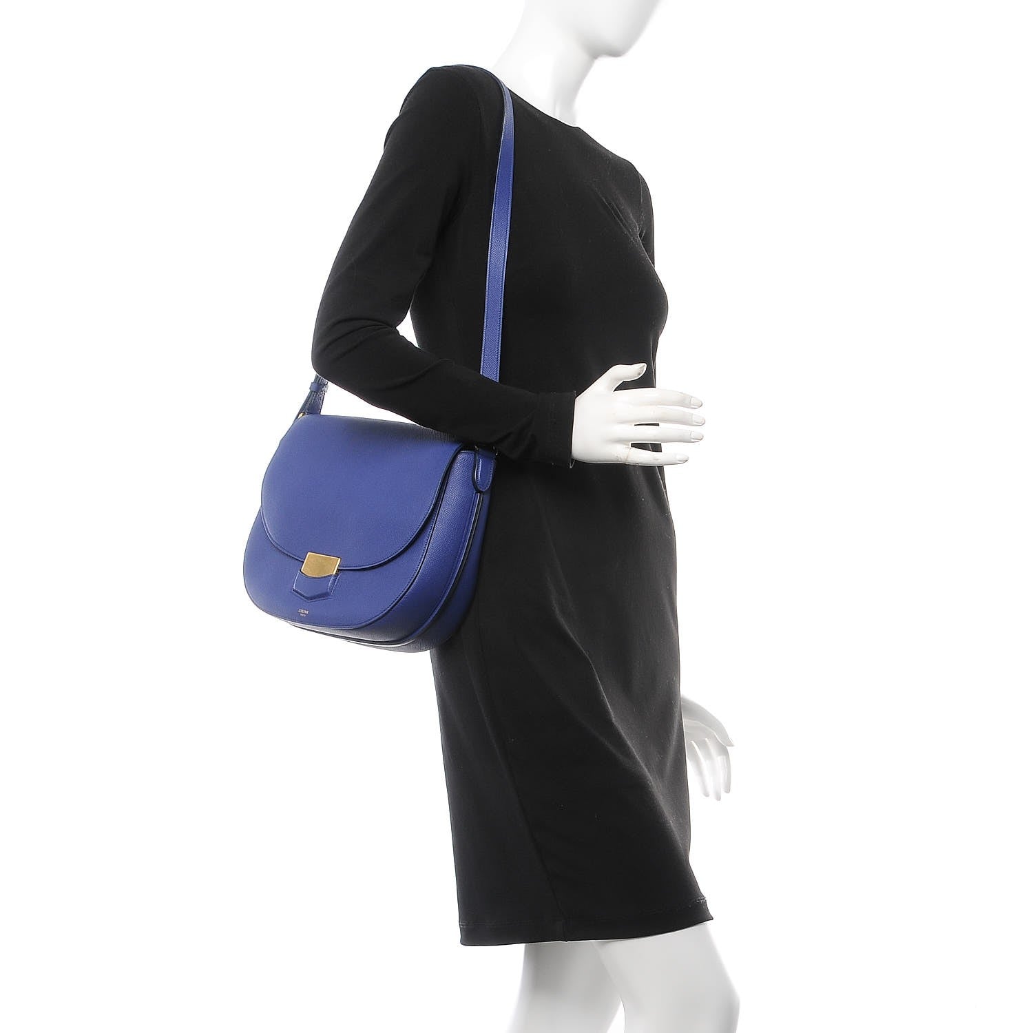 Celine Grained Calfskin Medium Trotteur Indigo 2 of 9