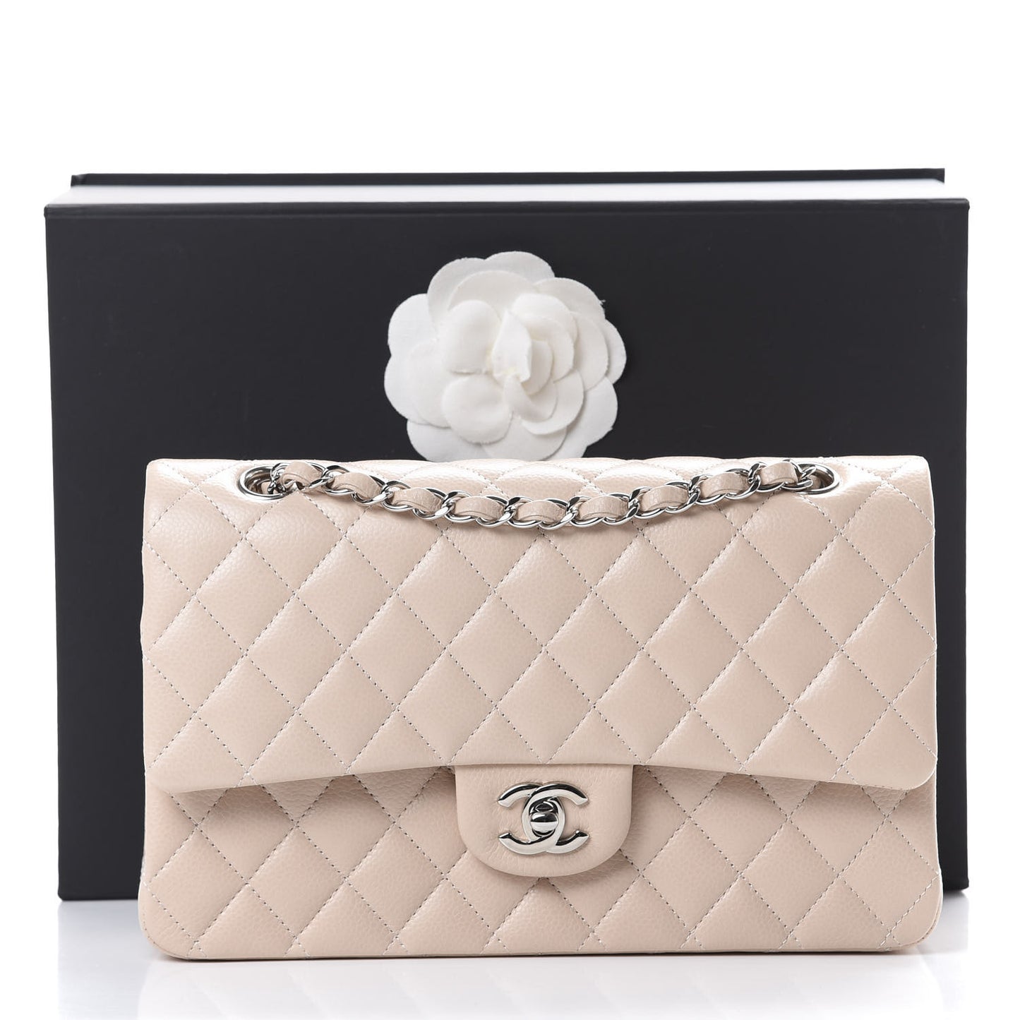 Caviar Quilted Medium Double Flap Light Pink