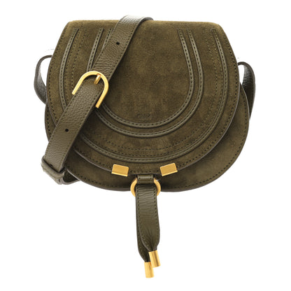 Chloe Suede Calfskin Mini Marcie Round Crossbody Bag Deep Olive 1 of 10