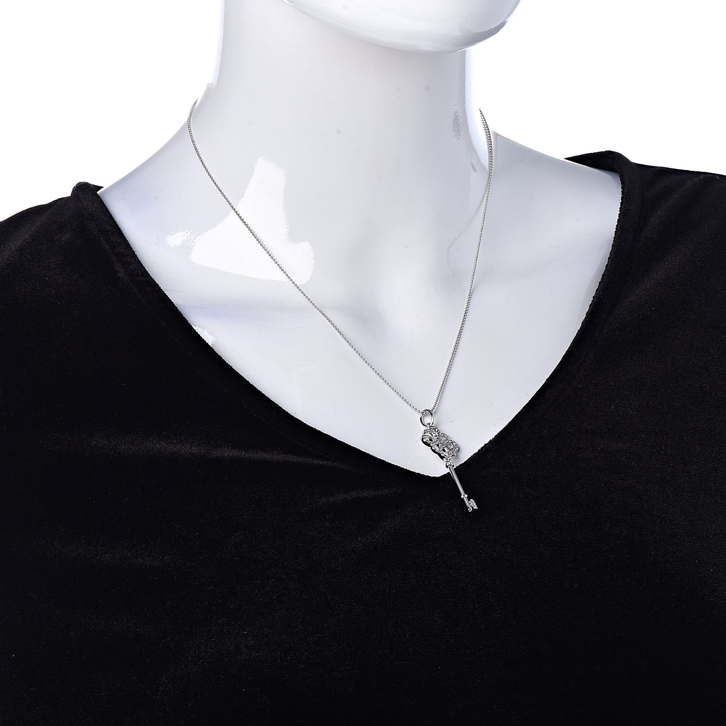 18K White Gold Diamond Knot Key Pendant Necklace