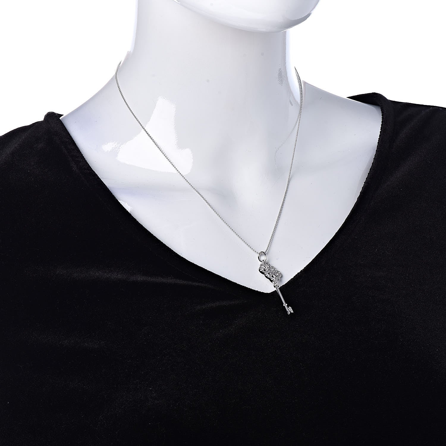 Tiffany 18K White Gold Diamond Knot Key Pendant Necklace 2 of 7