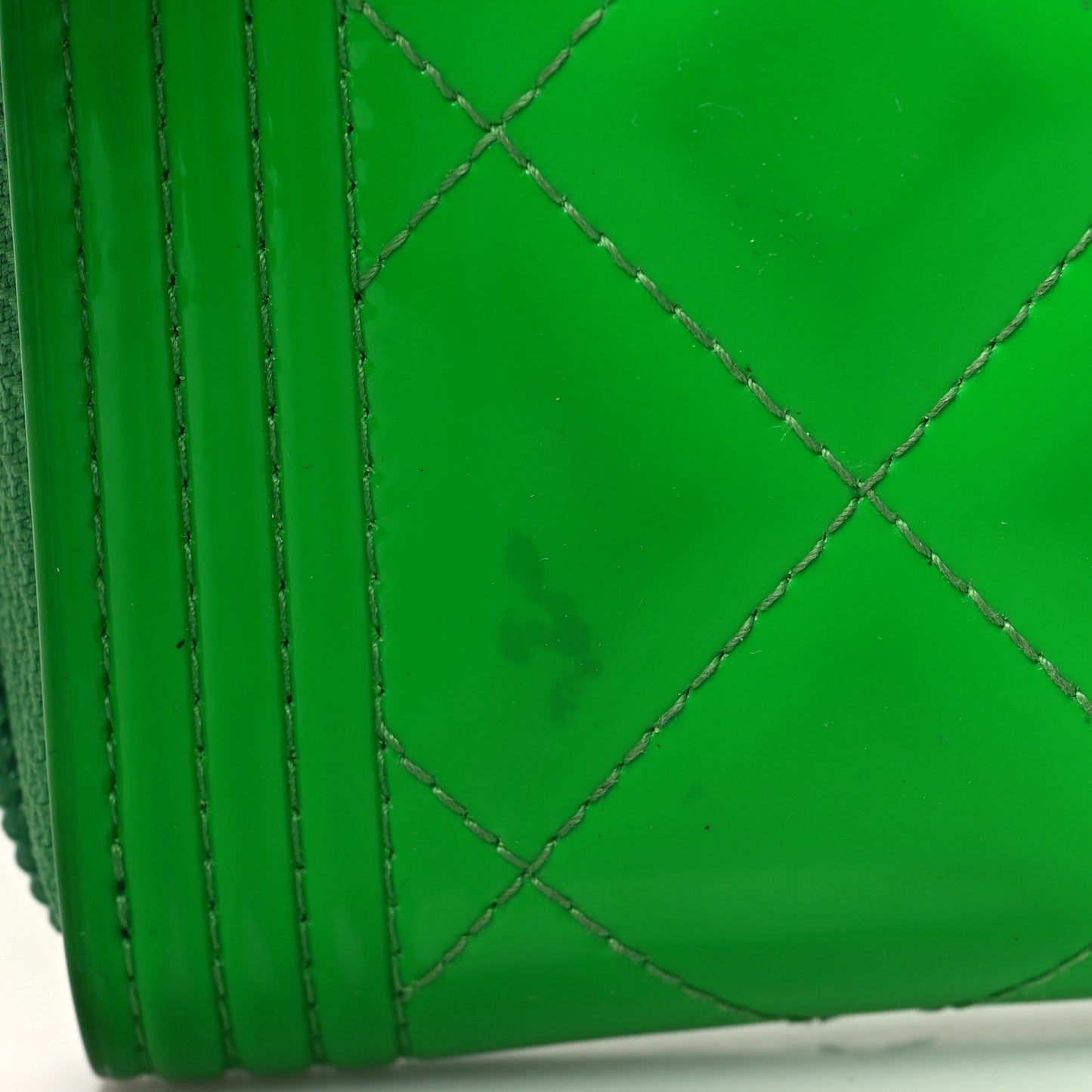 Patent Quilted Small Boy Zip Around Wallet Green